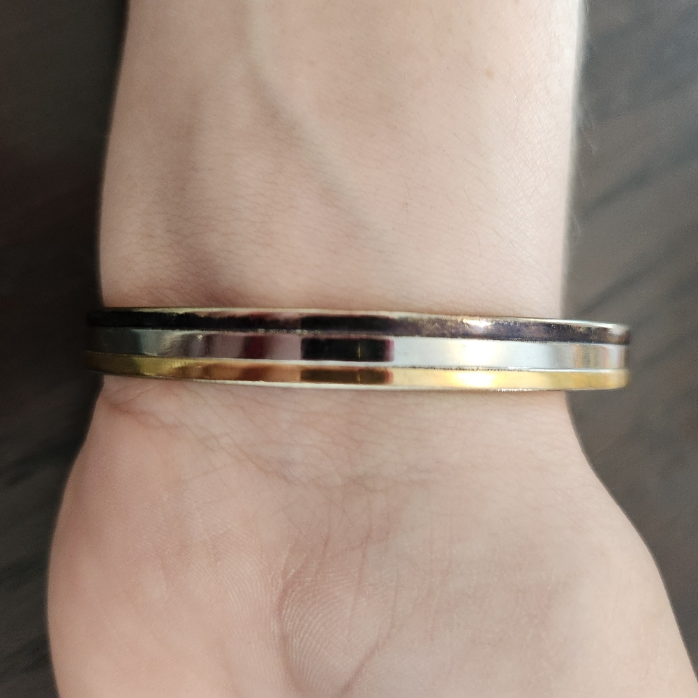 24K Gold Electroplated Two Tone Vintage Cuff Bracelet